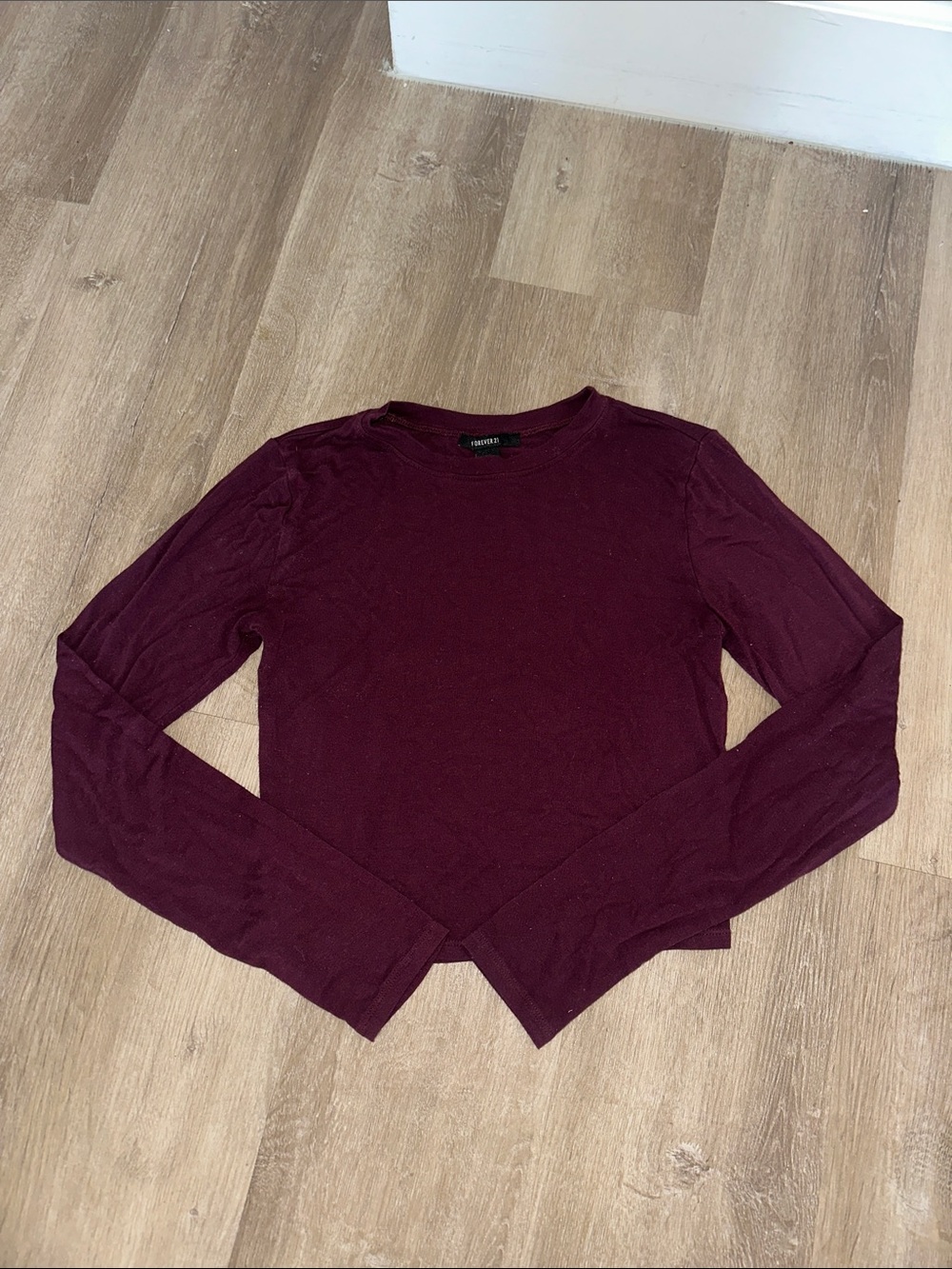 Long Sleeve Crewneck Top in Deep Burgundy